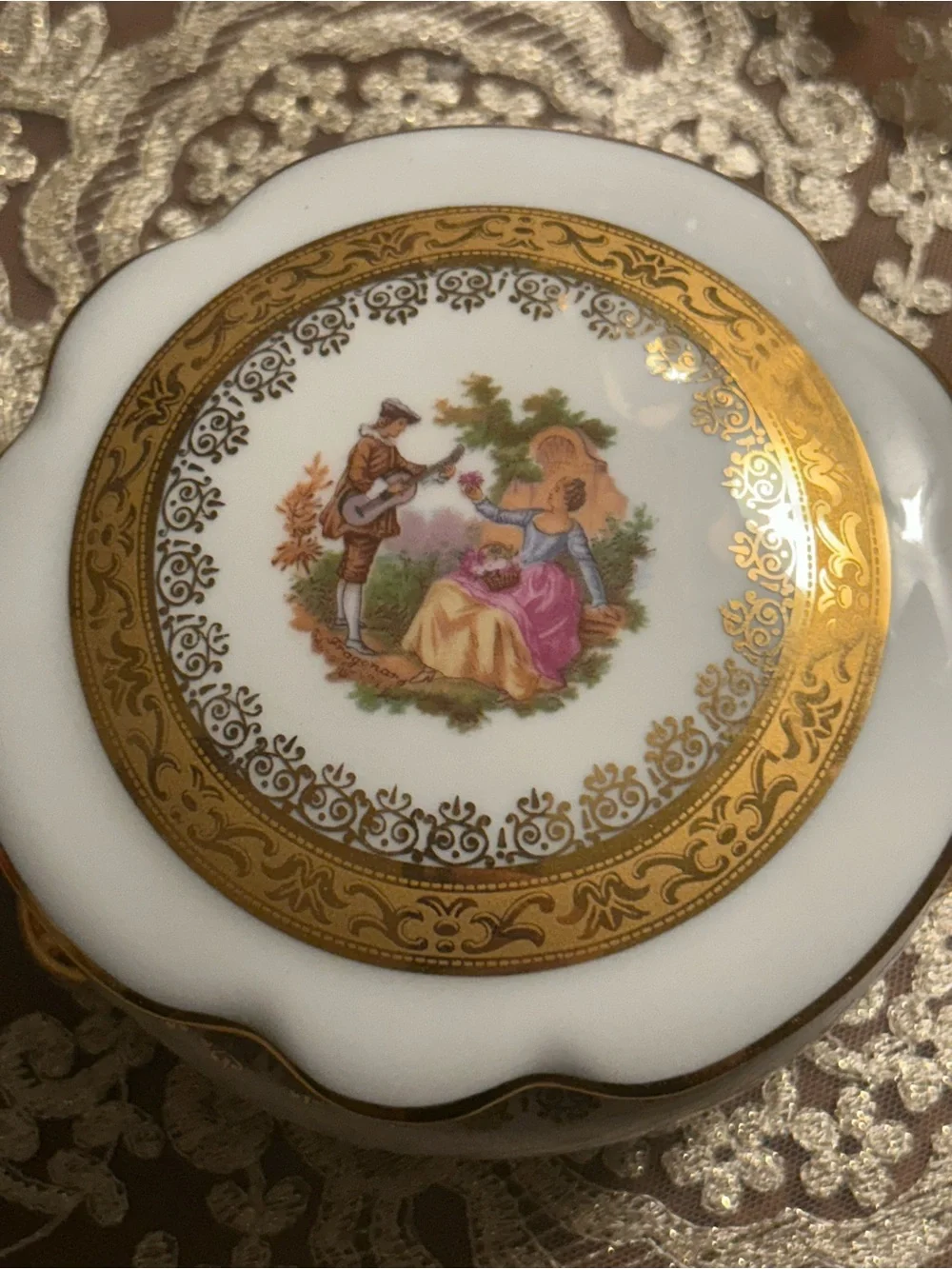 Limoges Porcelain hand painted porcelain French Antique Dish with gold trim.